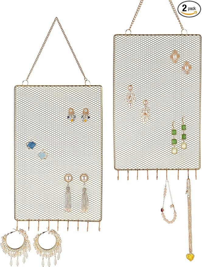 Heesch 2 Pack Earring Holder Wall Mounted Hanging Jewelry Organizer Display Decorative Metal Diam... | Amazon (US)