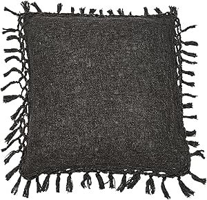 Creative Co-Op Cotton Slub Crochet and Fringe Pillow, 20" L x 20" W x 2" H, Black | Amazon (US)