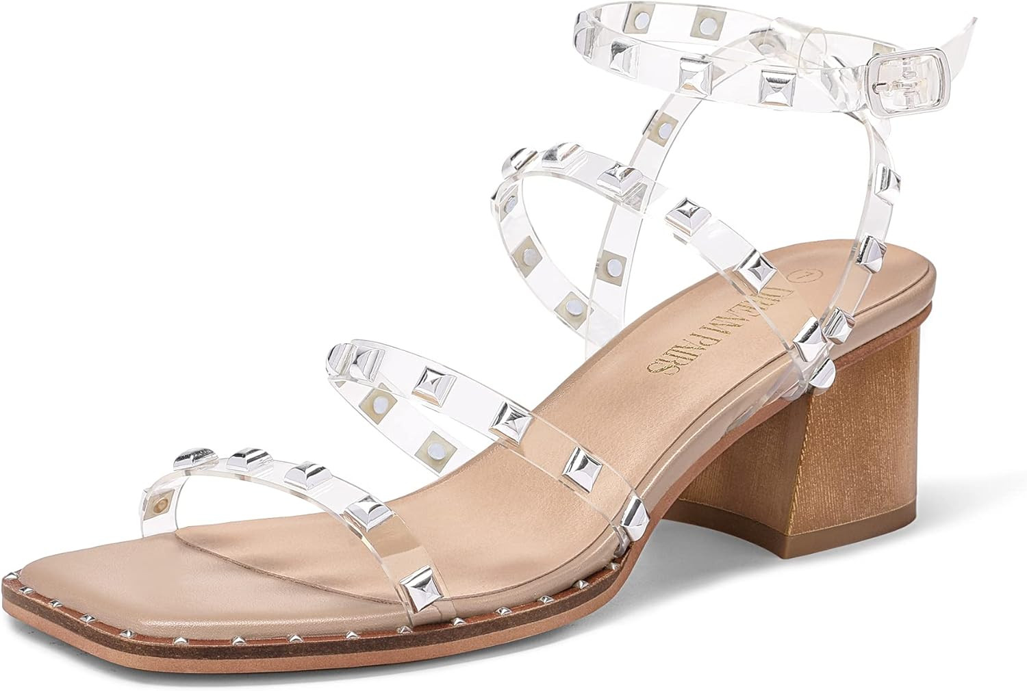 DREAM PAIRS Clear Studded Rhinestone Heels for Women Sexy Chunky Block Square Toe Heels Wedding S... | Amazon (US)