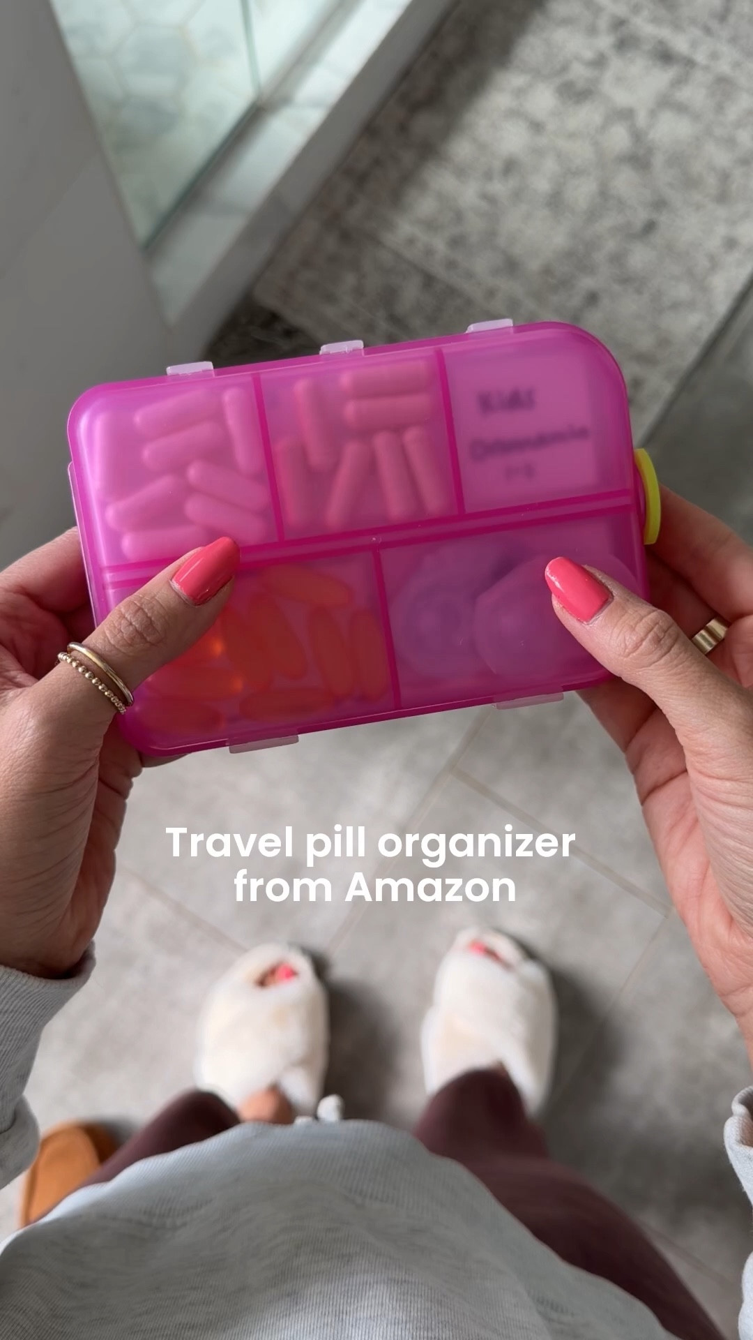 Travel pill organizer from Amazon! Comes in several colors with 10 slots available for any medication you need. It also includes labels for many well-known OTC meds and additional blank labels to create your own.￼

#LTKTravel #LTKHome #LTKOver40