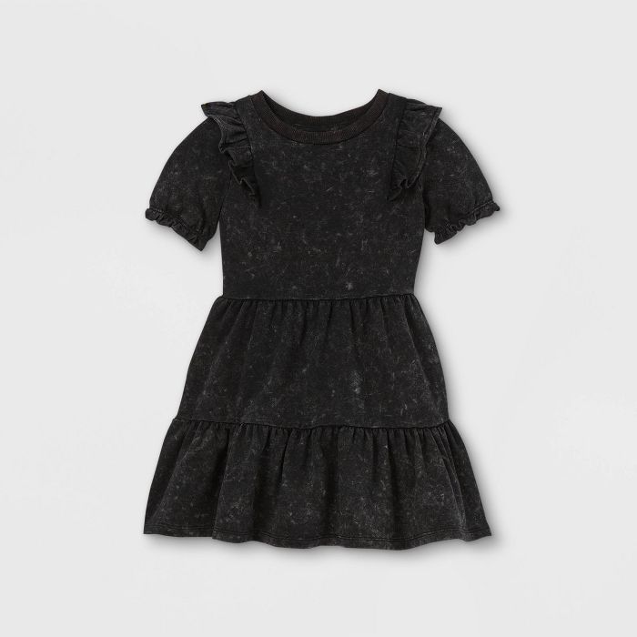 Toddler Girls' French Terry Tiered Short Sleeve Dress - art class™ Black | Target