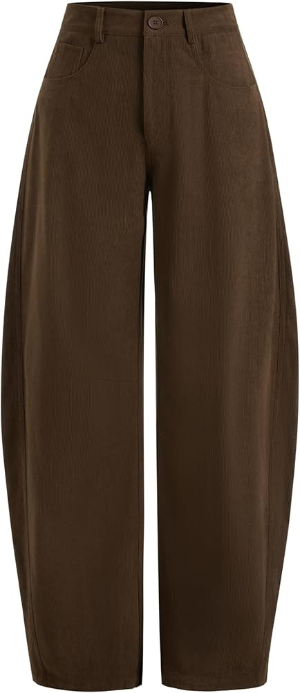 CIDER Corduroy Pants Women Barrel Leg Trousers Mid Waist Pocket Casual Solid Long Pants Wide Leg ... | Amazon (US)
