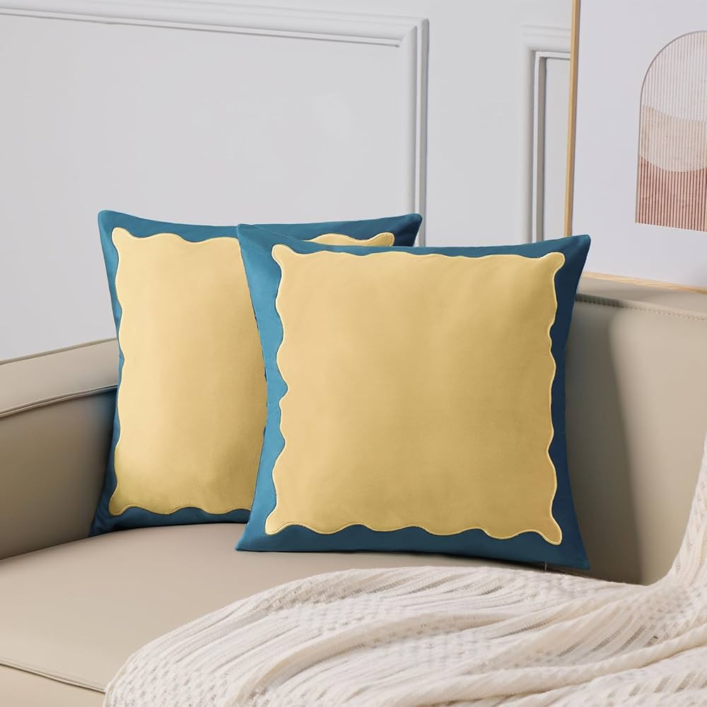 ORTIGIA Decorative Yellow Throw Pillow Covers Velvet 18x18 Set of 2 Cute Double-Sided Outdoor Far... | Amazon (US)