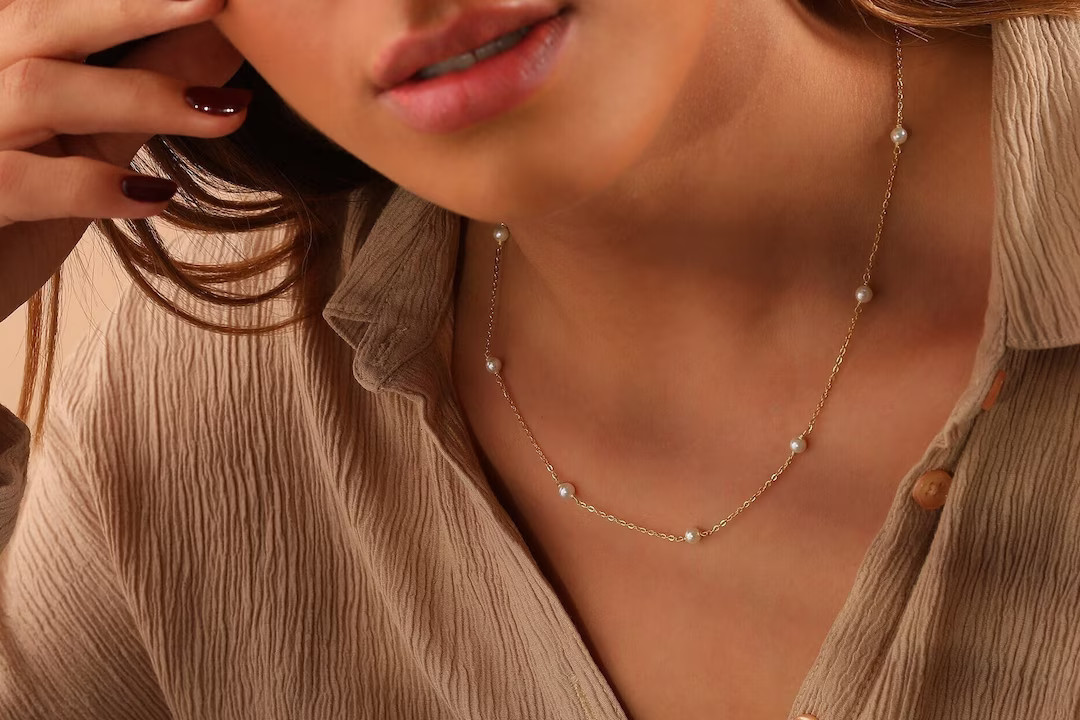 14K Gold Dainty Pearl Necklace Freshwater Pearl Necklace - Etsy | Etsy (US)