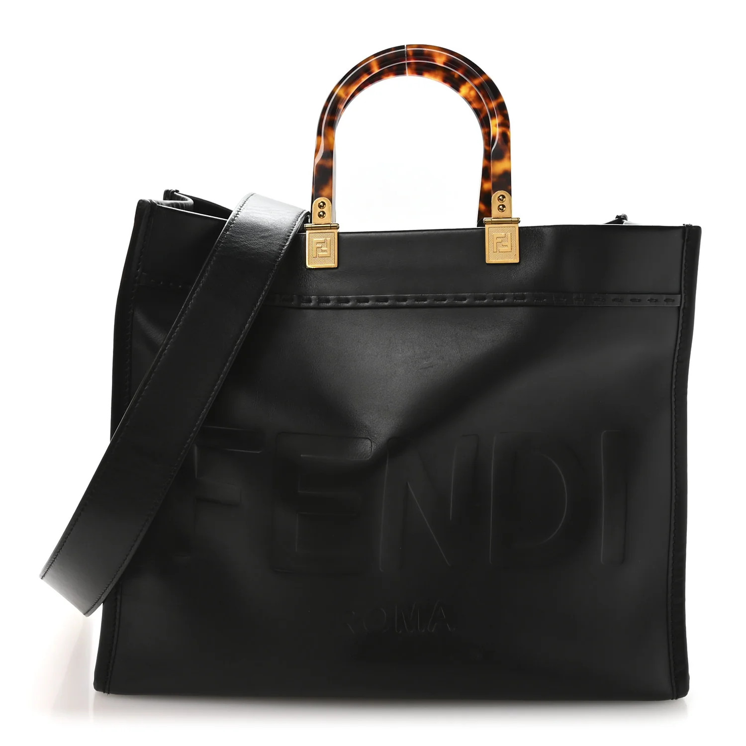 Vitello King Plexiglass Medium Fendi Sunshine Shopper Tote Black | FASHIONPHILE (US)