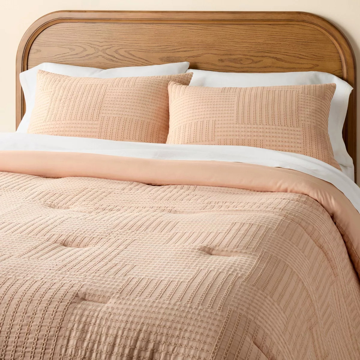3pc Woven Textured Squares Comforter Bedding Set Blush - Hearth & Hand™ with Magnolia | Target