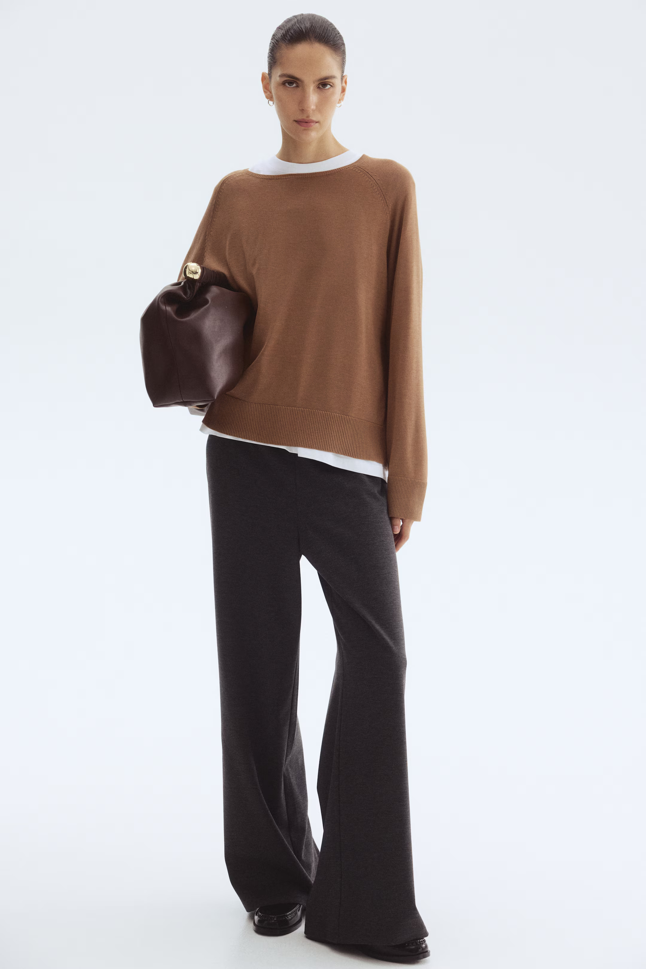 Straight trousers - Dark brown/Pinstriped - Ladies | H&M GB | H&M (UK, MY, IN, SG, PH, TW, HK)