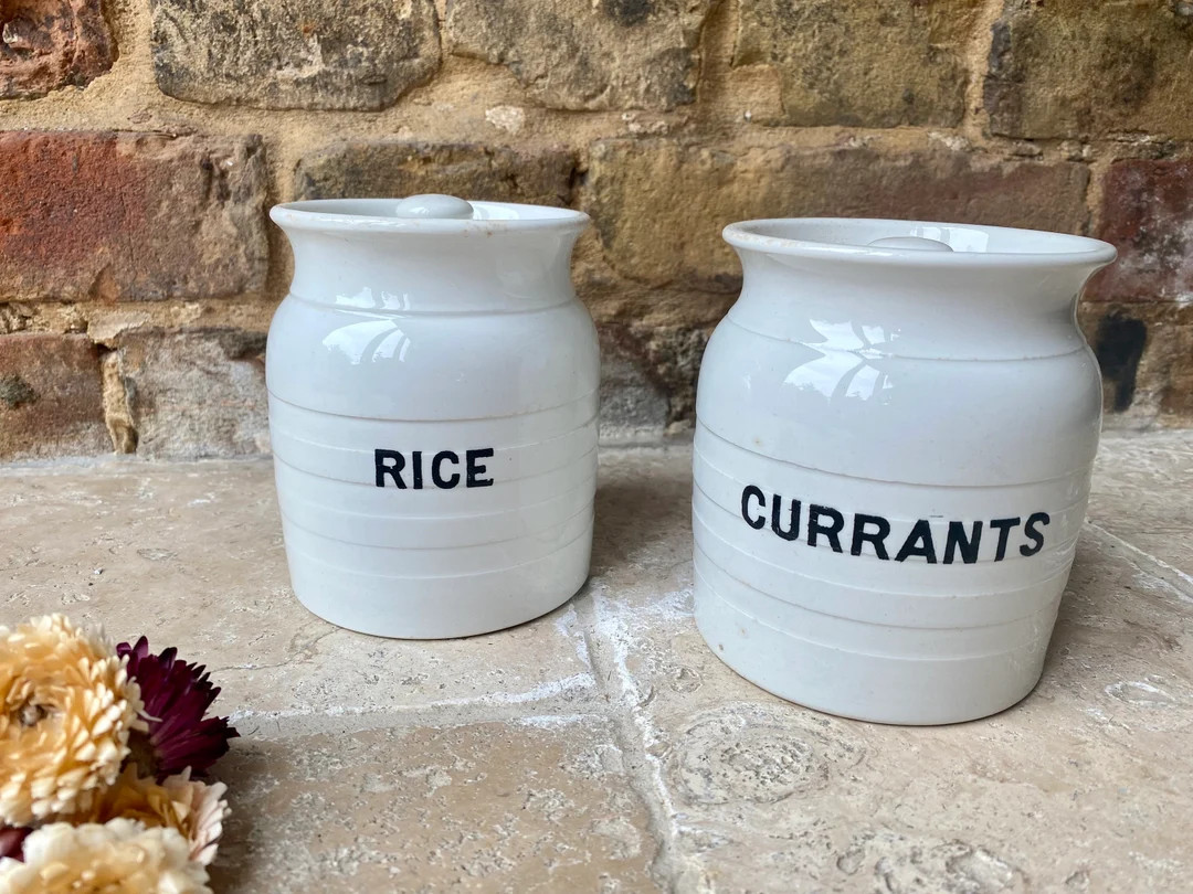 ONE X Antique Edwardian Small White Ironstone Rice or Currants Kitchen Storage Jar White Banded K... | Etsy (UK)