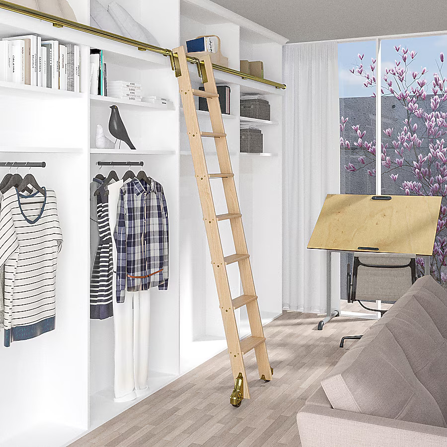 Meadow Lane 7.67-ft Unfinished Red oak Library Ladder | Lowe's