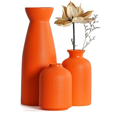 CEMABT Ceramic Orange Vases Set of 3 Small Flower Vases for Decor, Modern Rustic Farmhouse Home Decor, Decorative Vases for Pampas Grass,Idea Shelf,Table,Bookshelf,Entryway- Distressed Decor | Amazon (US)