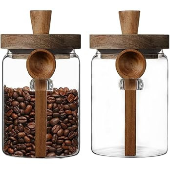 ANSQU Set of 2 Glass Food Storage Jars with Bamboo Wood Lid and Spoon, 20.3oz Glass Kitchen Canis... | Amazon (US)