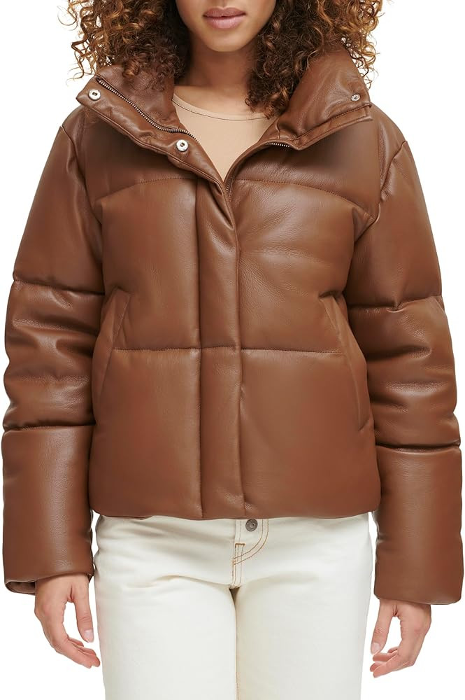 Levi's Women's Vegan Leather Quilted Short Puffer Jacket | Amazon (US)