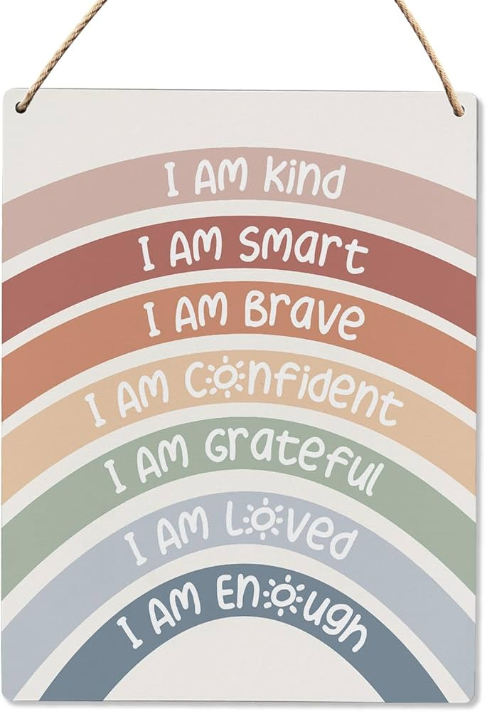 UYIKG Kids Room Decor, Boho Rainbow Wall Decor, Inspirational Quote Wall Art, I Am Brave Kind Ins... | Amazon (US)