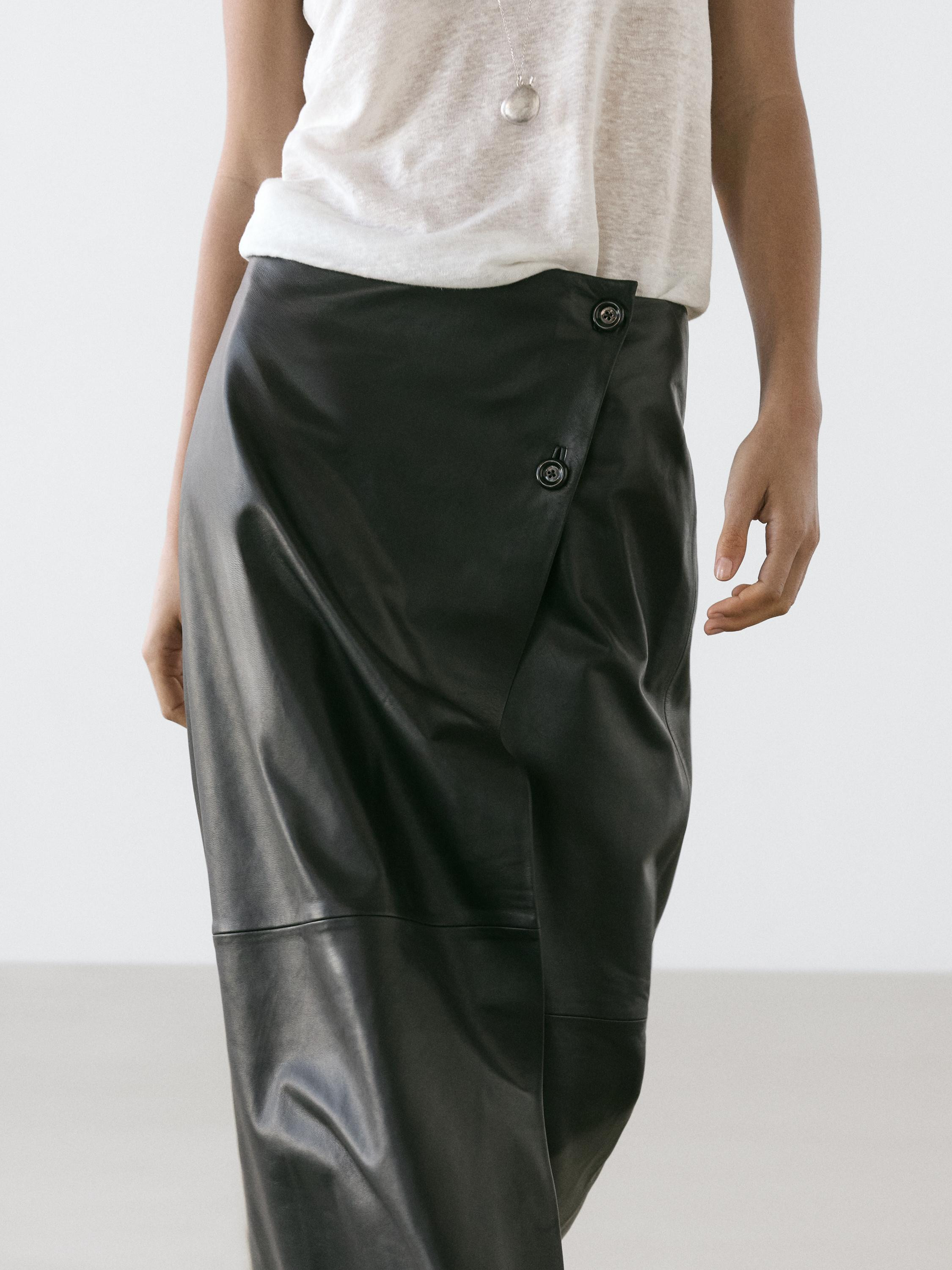 Nappa leather midi skirt with seams | Massimo Dutti UK