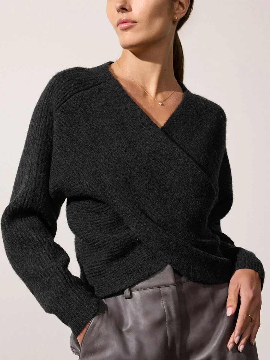 Women's Hughes Wrap Front Sweater in Graphite Mélange | Brochu Walker | Brochu Walker