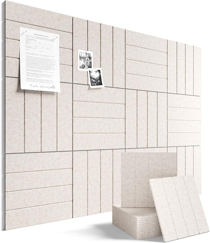 Fluxynara Felt Bulletin Board Tiles Large 48" x 36" Cork Board Alternative-12 Pack with 70 Adhesi... | Amazon (US)