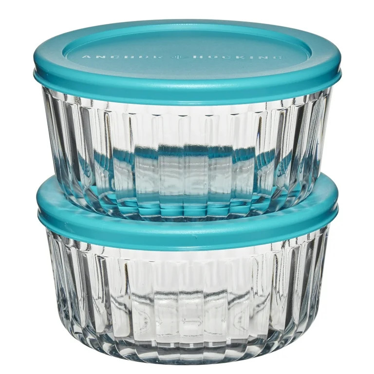 Anchor Hocking Sculpted Glass Food Storage Container with Lids, 4 Cup Round, Set of 2 | Walmart (US)