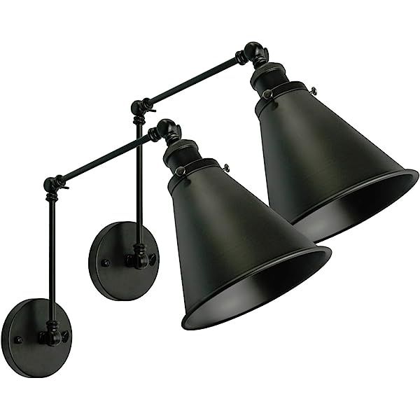 Wray Modern Industrial Adjustable Swing Arm Plug in Wall Lights Set of 2 Lamps Dark Bronze Plug-in L | Amazon (US)