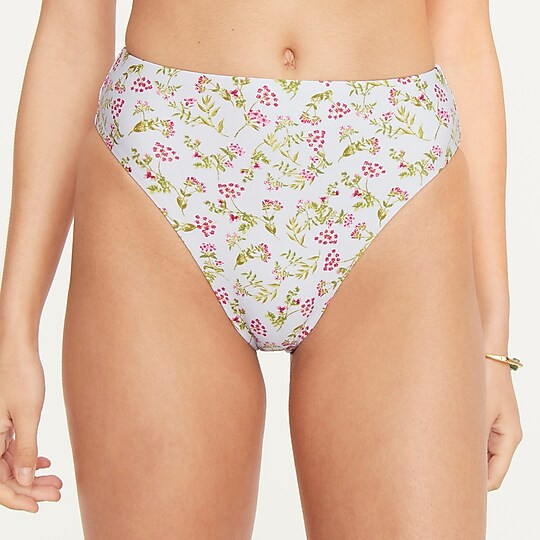 High-rise bikini bottom in cloud meadow floral | J. Crew US