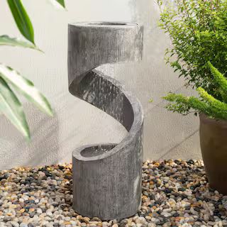 Glitzhome 31.25 in. H Polyresin Curving Shaped Outdoor Fountain With Pump and LED Light GH2007300... | The Home Depot