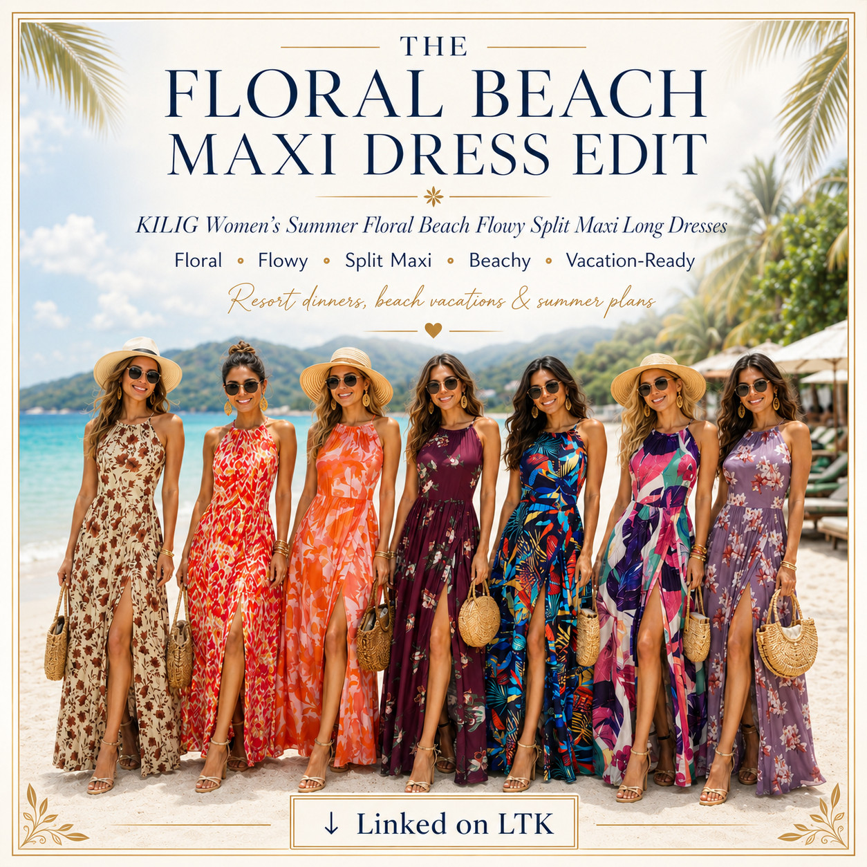 KILIG Summer Chic | High Neck Flowy Split Floral Maxi Dress ☀️ 

The Floral Beach Maxi Dress Edit

KILIG floral beach maxi dresses that are made for resort dinners, beach vacations, summer plans, tropical getaways, cruises, and warm-weather moments where you want to look flowy, flattering, and instantly put together.

I did the digging for you and pulled the floral split maxi dresses that give that easy vacation-ready look without feeling overdone. 

The flowy silhouette, halter-style neckline, floral prints, split hem, and breezy long length make these perfect for summer when you want something pretty, comfortable, and easy to style.

These are the kind of dresses you can pack once and wear multiple ways — beach vacation dress, resort dinner outfit, cruise outfit, brunch dress, tropical getaway dress, summer party dress, beach dinner look, casual wedding guest dress, vacation photo outfit, or an easy maxi dress for sunny weekend plans.

Style with flat sandals, a straw bag, and sunglasses for daytime, or dress it up with wedges, gold jewelry, a clutch, and soft waves for dinner. 

The floral prints and split maxi shape make these feel feminine and eye-catching while still being effortless enough to wear all trip.

Style notes:
KILIG maxi dress, KILIG floral dress, Amazon vacation dress, floral beach maxi dress, flowy split maxi dress, summer maxi dress, beach vacation outfit, resort dinner dress, cruise outfit, tropical vacation dress, brunch dress, beach dinner outfit, casual wedding guest dress, summer party dress, vacation photo outfit, packable vacation finds, Amazon fashion finds, breezy summer outfits.

🌺 Flowy, flattering & vacation-ready

↓ Everything is linked!

#LTKActive #LTKSaleAlert #LTKTravel