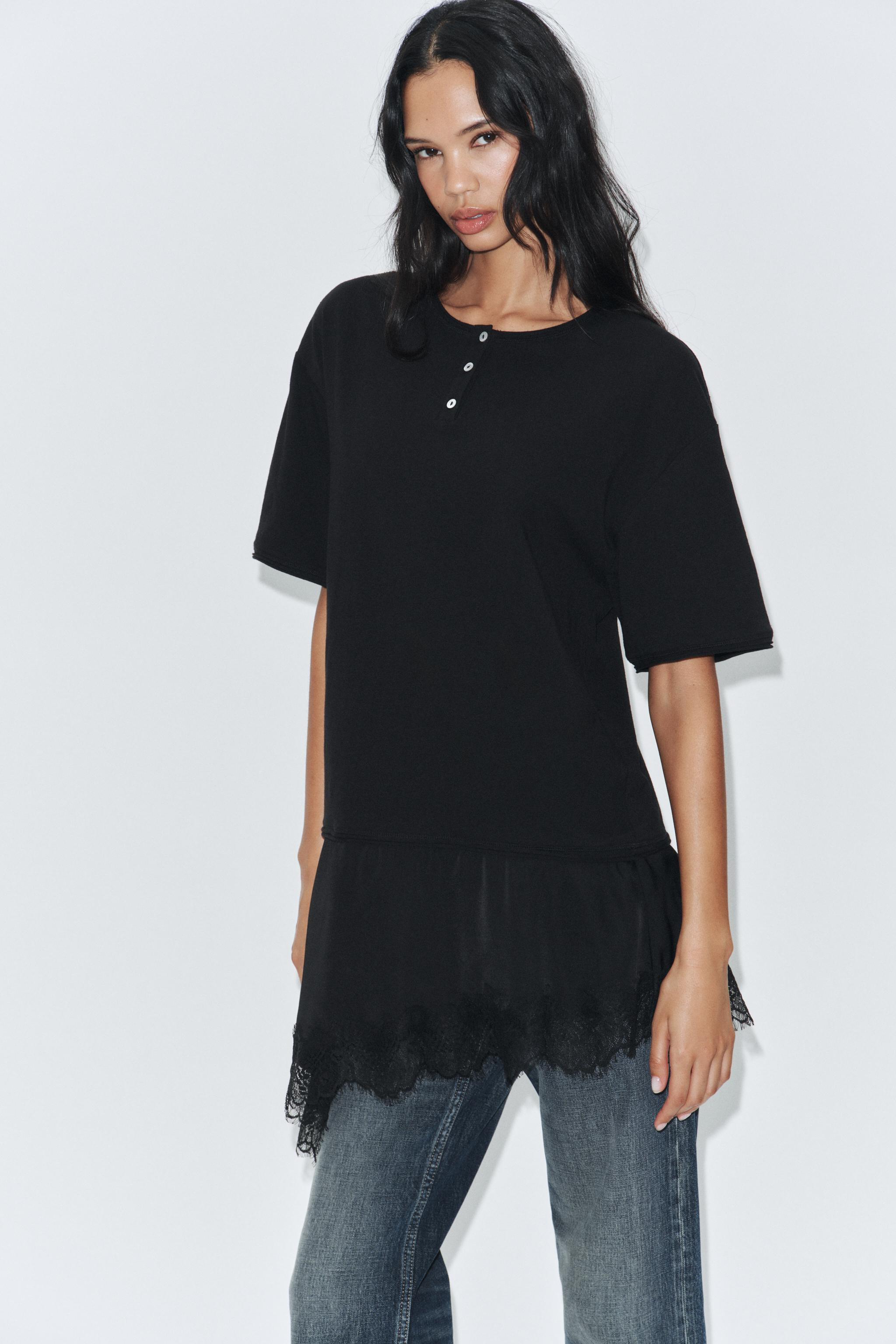 LACE TRIM HENLEY SHIRT | Zara US