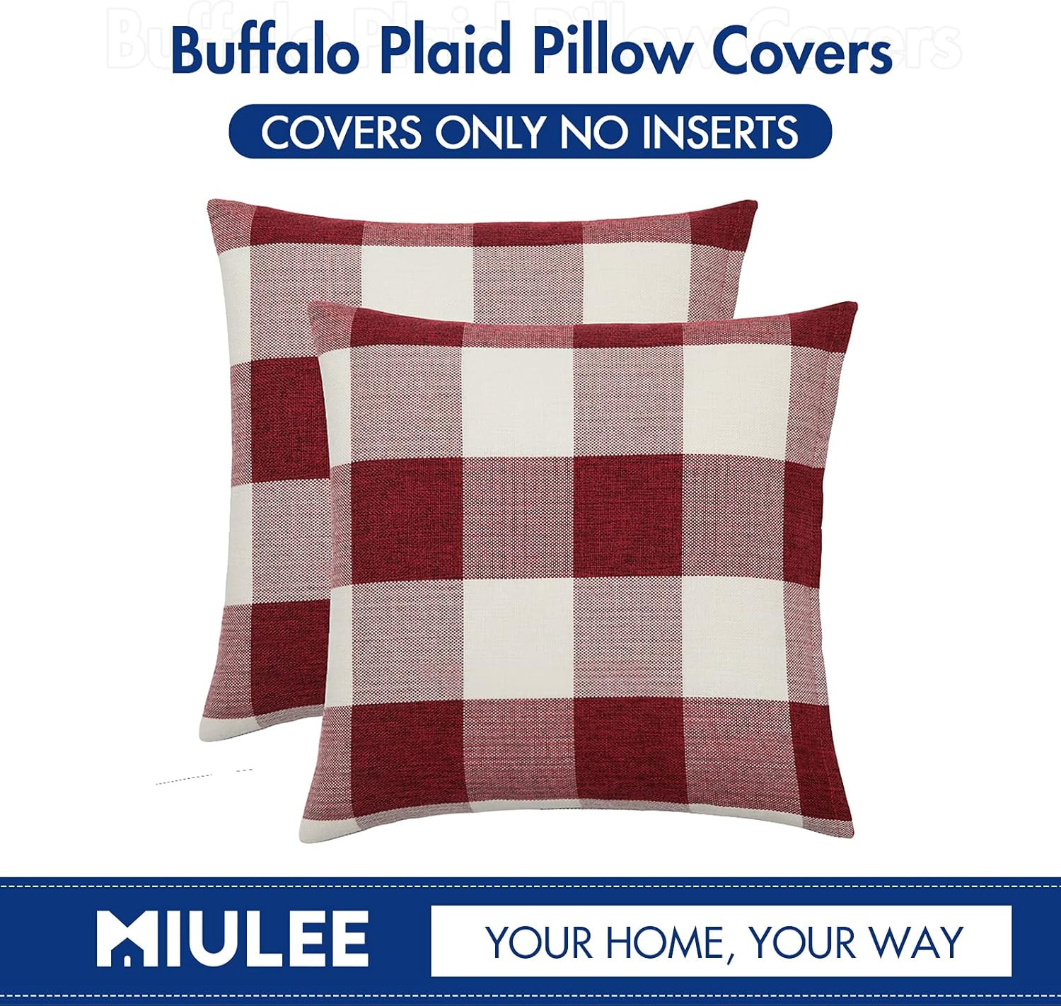 MIULEE Pack of 2 Christmas Classic Farmhouse Buffalo Check Plaids Linen Soft Soild Decorative Squ... | Amazon (US)