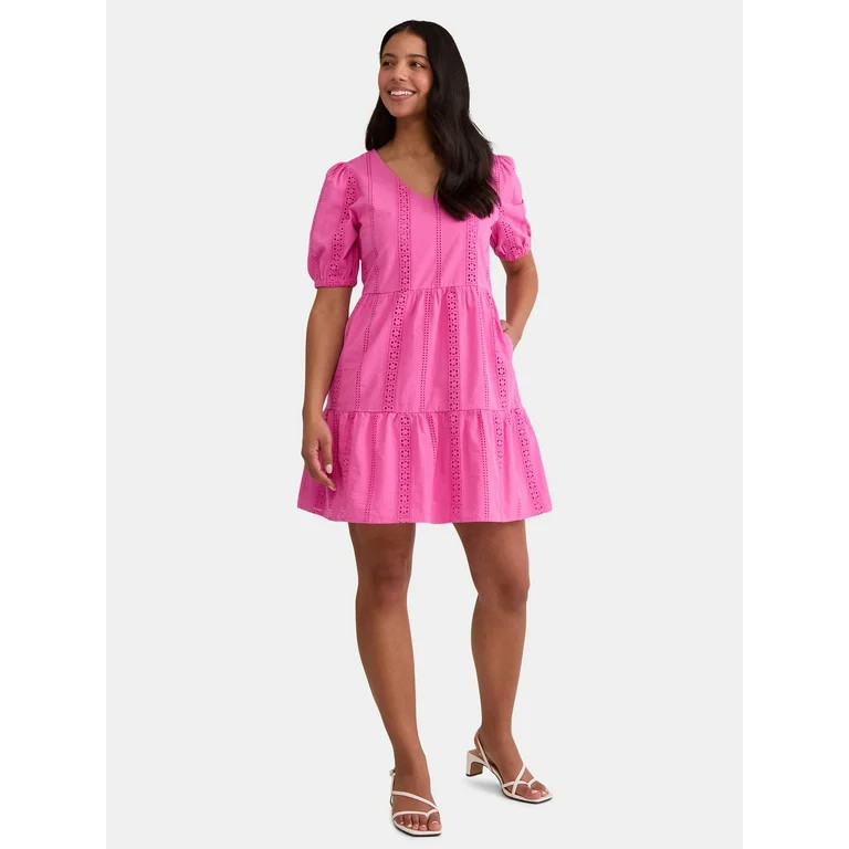 Time and Tru Women's Short Sleeve Eyelet Dress, Sizes XS-XXXL | Walmart (US)