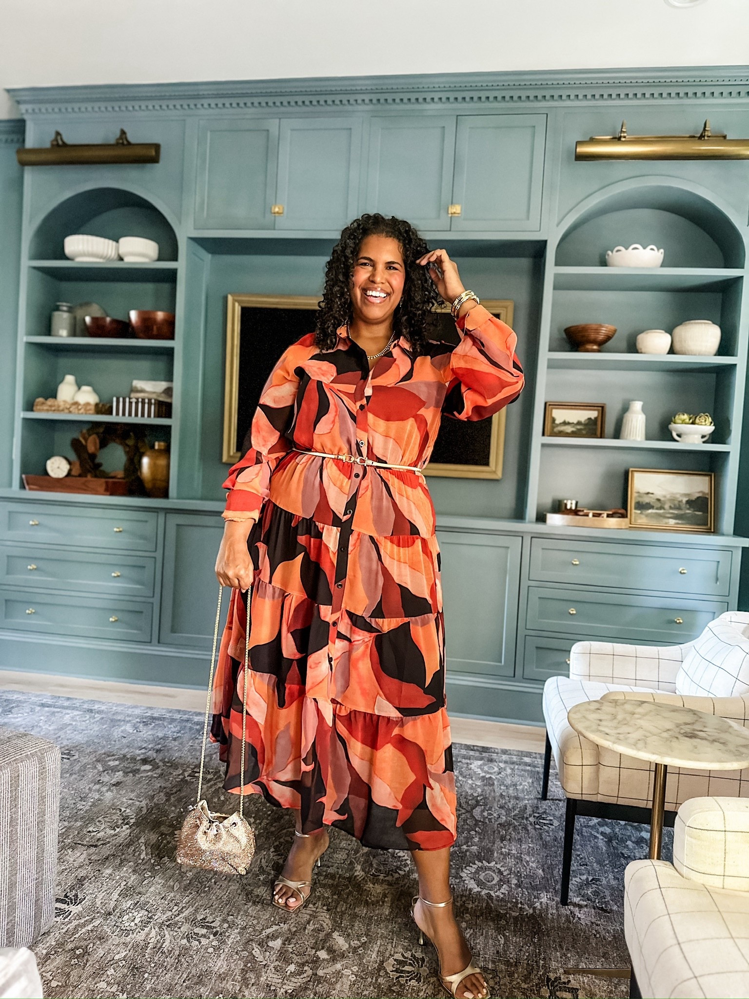 This long sleeve patterned dress is great for curvy bodies. This outfit is perfect for a fall wedding or date night  

#LTKPlusSize #LTKStyleTip #LTKOver40