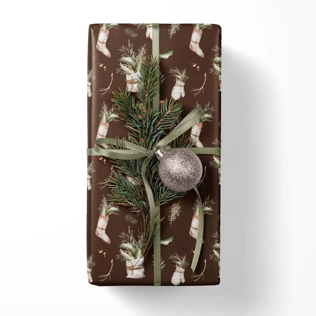 Vintage Christmas Decorations Wrapping Paper - Brown Christmas Gift Wrap - Etsy UK | Etsy (US)