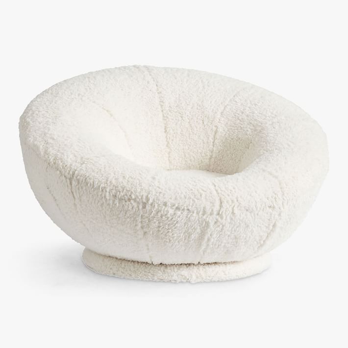 Sherpa Ivory Faux-Fur Groovy Swivel Chair | Pottery Barn Teen