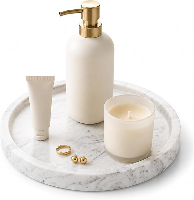 WORHE Natural Marble Decorative Tray for Bathroom Bedroom Kitchen Dresser, Round Vanity Trays for... | Amazon (CA)
