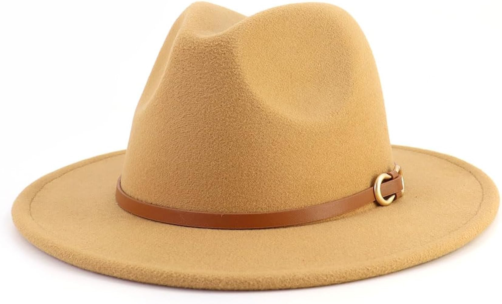 Fedora Hats for Men Women Felt Jazz Hat Wide Brim Panama Hat with Belt Buckle | Amazon (US)