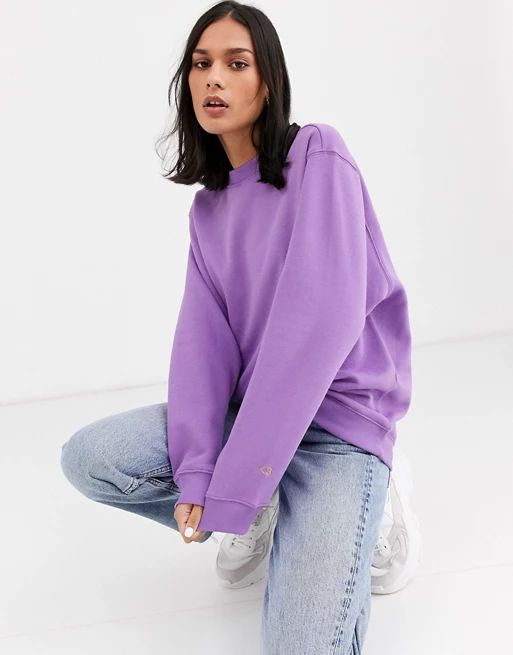 Monki round neck oversized sweatshirt in purple | ASOS US