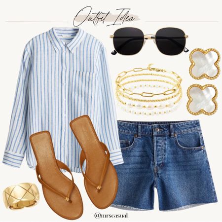 Blue and white striped button down classic summer staple outfit idea 👌🏼

#LTKstyletip #LTKfindsunder100 #LTKfindsunder50