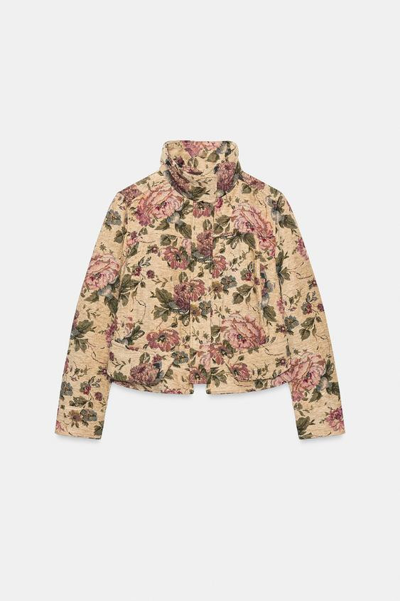 Zara - Zw Collection Floral Jacket - Ecru / Beige - L - Woman | Zara US