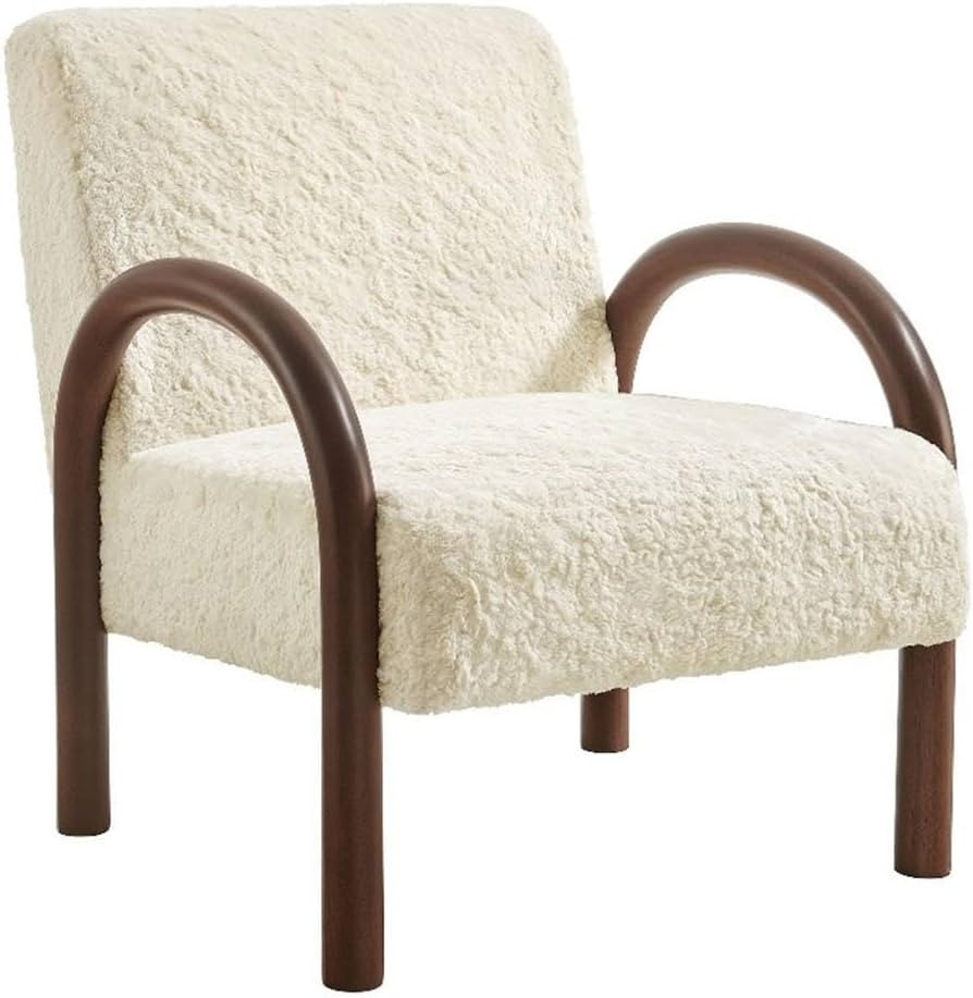 Modway Lunet Faux Shearling Upholstered Accent Chair in Ecru – Modern Fuzzy Lounge Armchair wit... | Amazon (US)