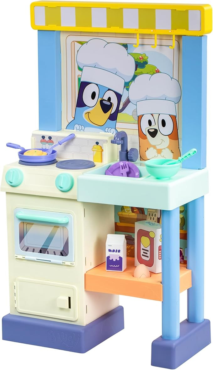 Bluey Kitchen Play Set for Kids Ages 4-8, 3ft Tall Pretend Kitchen Playset Stove, Sink, Oven & 20... | Amazon (US)