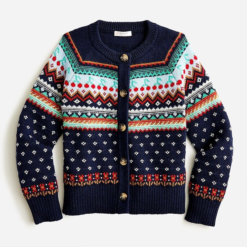 Girls' cherry Fair Isle cardigan sweater | J.Crew US
