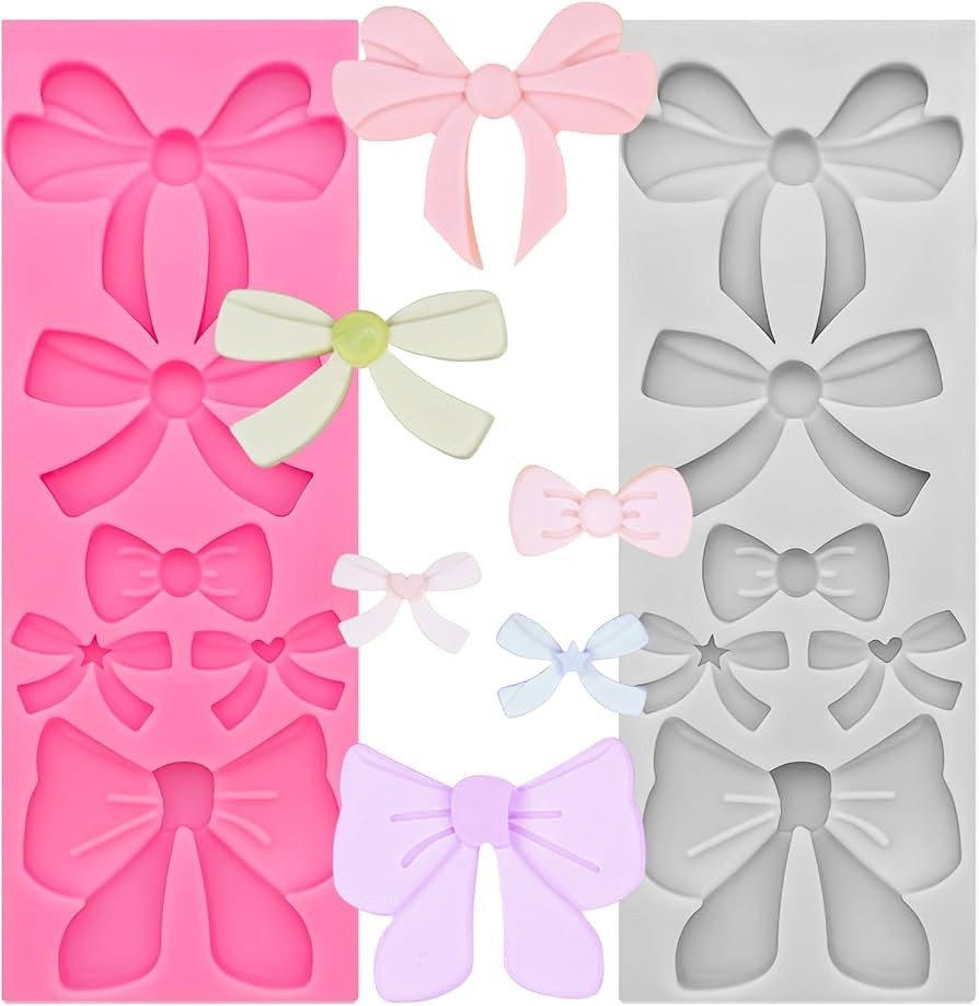 2Pcs Bow Chocolate Molds Cute Bowknot Candy Silicone Epoxy Resin Mold Mini Cake Pop Gum Paste Fon... | Amazon (US)