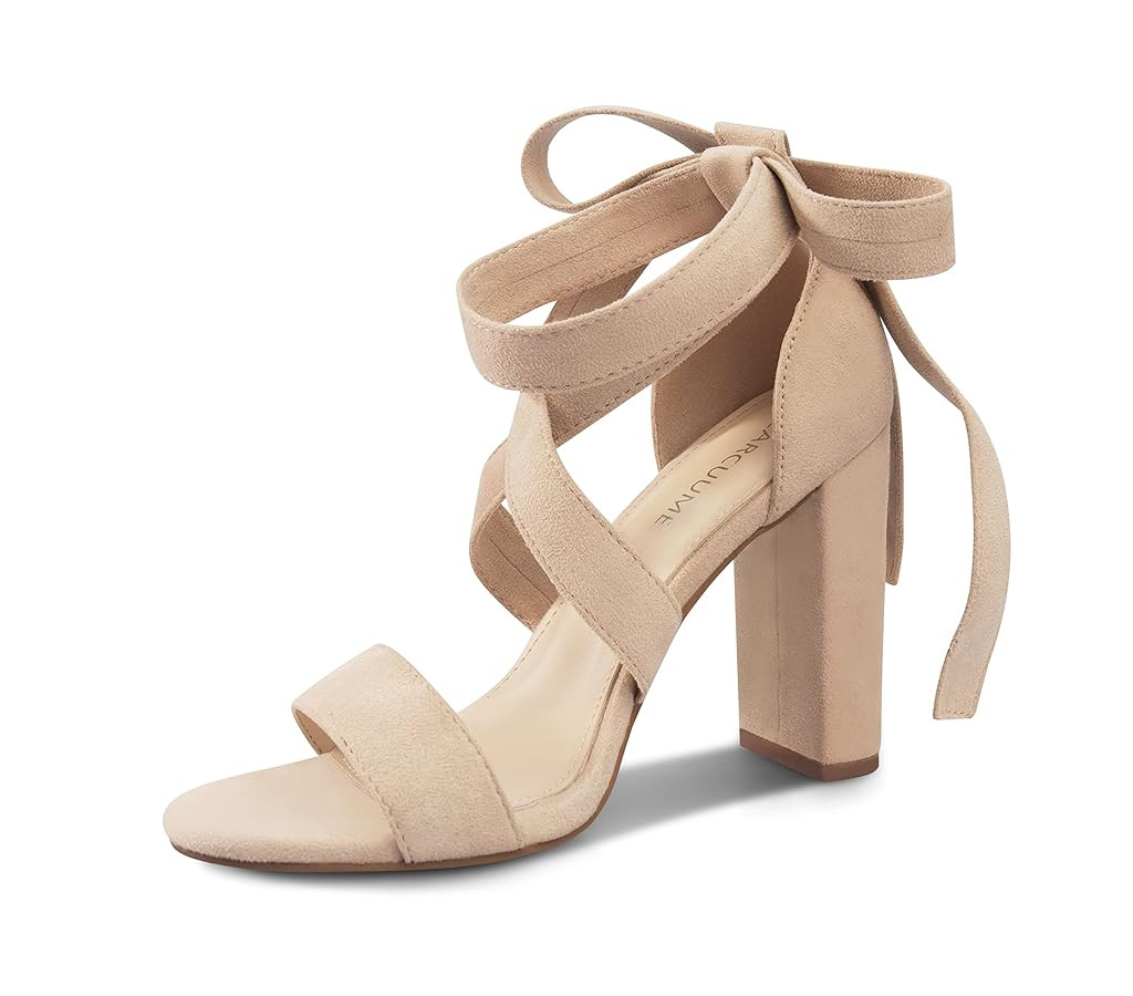 Strappy Heels for Women Chunky Heels High Heeled Sandals with Lace Up Fahsion Casual Nude Block H... | Amazon (US)