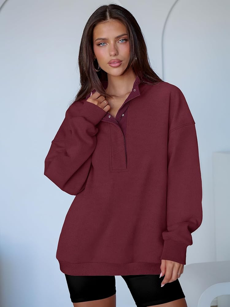 ANRABESS Womens Oversized Sweatshirt Long Sleeve Henley Pullover Tops 2025 Fall Casual Button Loo... | Amazon (US)
