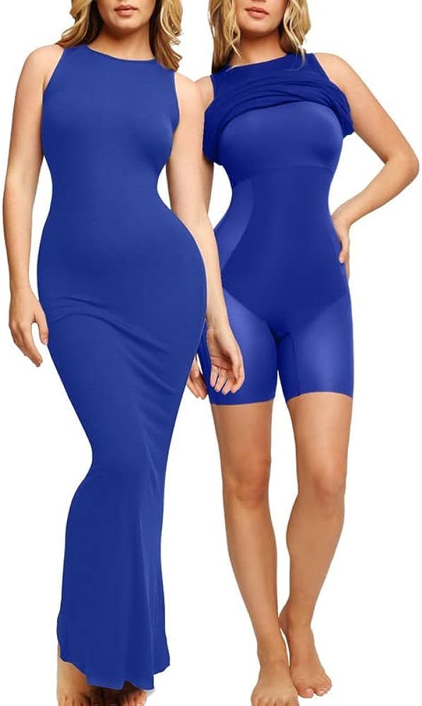 Popilush Shaper Dress Bodycon Built-in Shapewear Bra 9 in 1 Crew Neck Sleeveless Maxi Formal Dres... | Amazon (US)