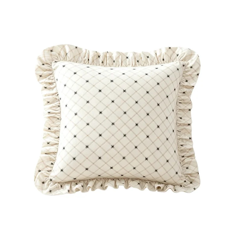Texas 18" x 18" Ivory Plaid Spiders Ruffle Decorative Pillow, Halloween Accent Pillow for Fall Ho... | Walmart (US)