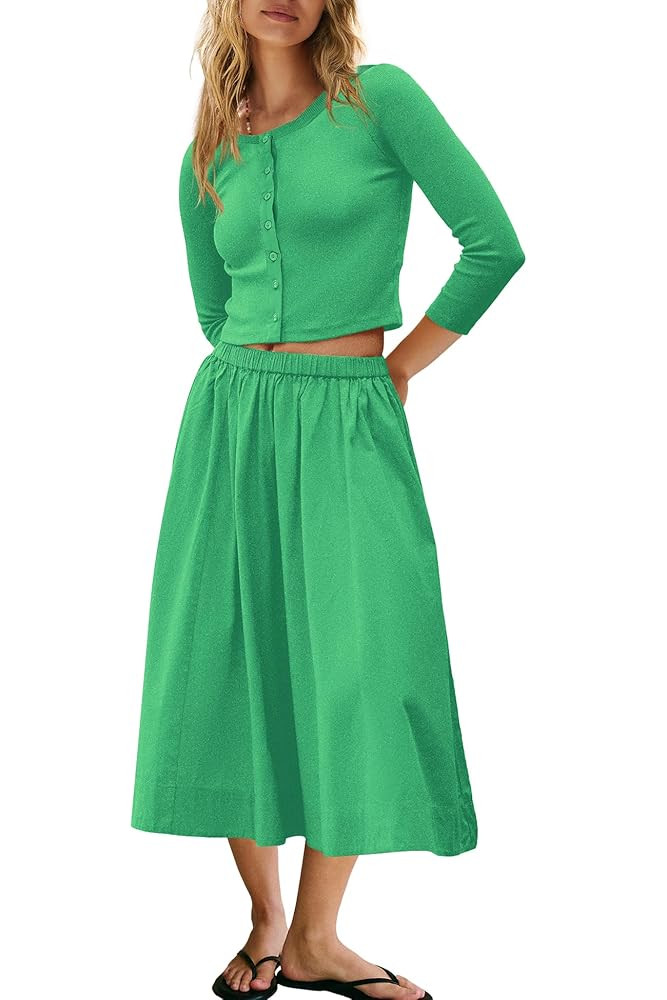 Panadila Womens 2 Piece Lounge Sets Matching Vacation Outfits Ribbed Button Down Cardigan and Ela... | Amazon (US)