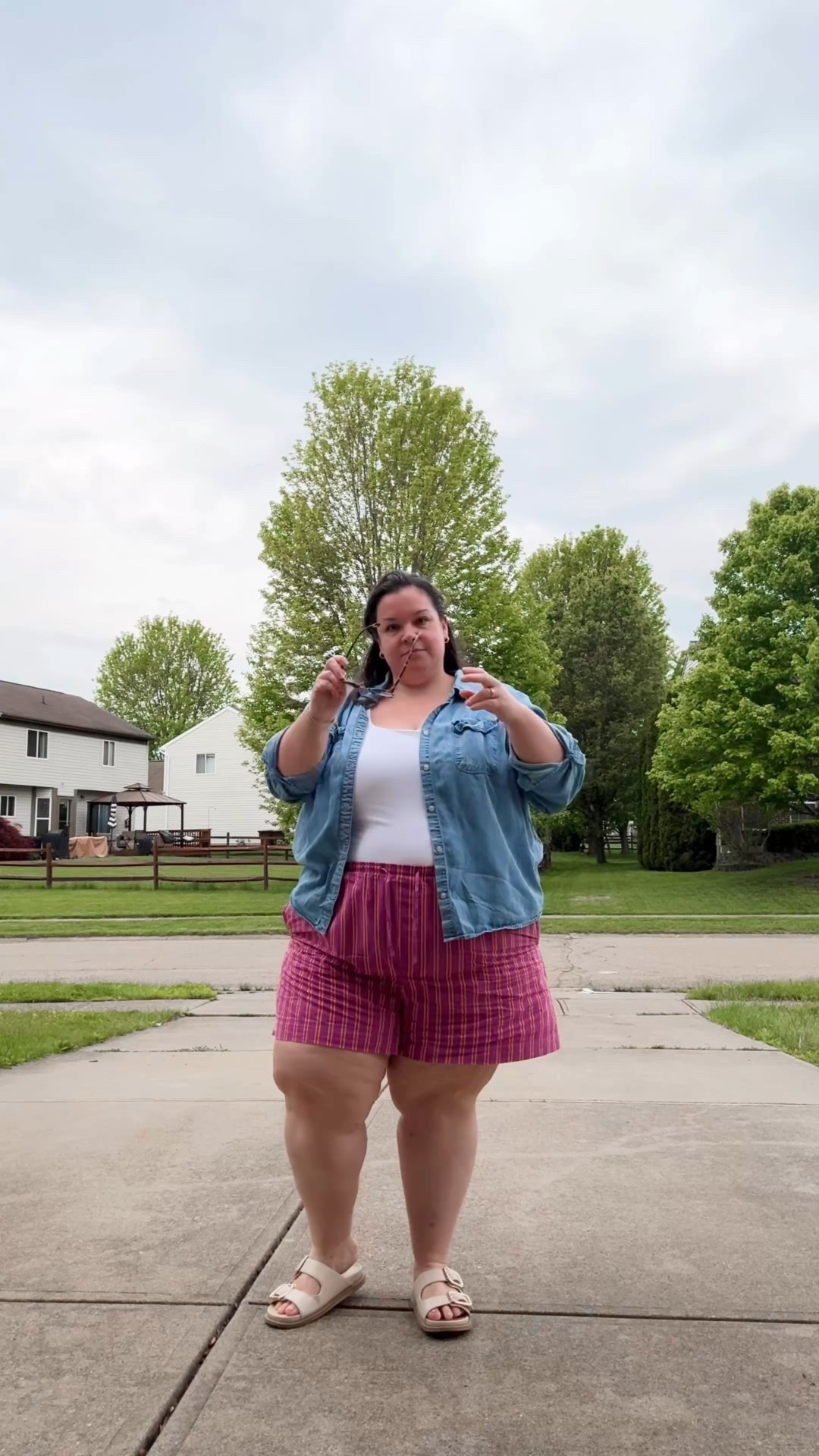 Casual mom on the go spring outfit! Wore this to preschool drop off and for errands 
Sizing:
Shorts: 3x
Tank: 4x
Button up: 3x

#LTKStyleTip #LTKFamily #LTKPlusSize