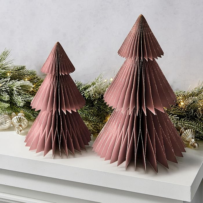 LampLust Paper Christmas Tree Decor, 2 Pack Honeycomb Paper Trees, 10 & 12 Inch, Dusty Rose & Gol... | Amazon (US)
