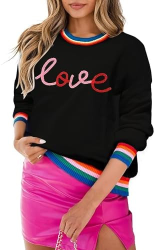 Valentines Sweater Women Love Heart Graphic Valentine's Long Sleeve Casual Knitted Sweaters Pullo... | Amazon (US)
