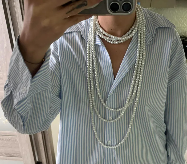 Long Pearl Necklace & Choker Set: French Layered Mallorca Pearls - Etsy UK | Etsy (Global)