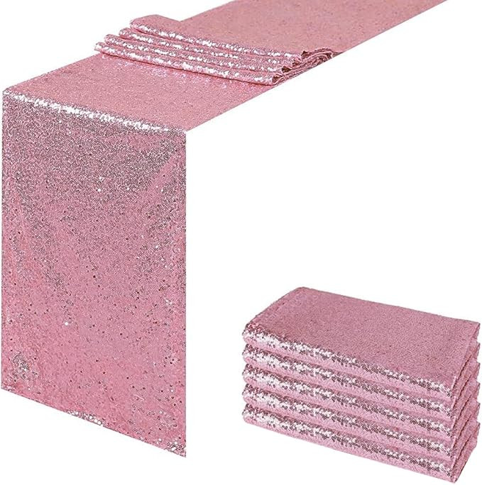 JYFLZQ Rose Pink Sequin Table Runner 12" x 108" Pack of 5 Sparkly Pink Metallic Table Runner Glit... | Amazon (US)